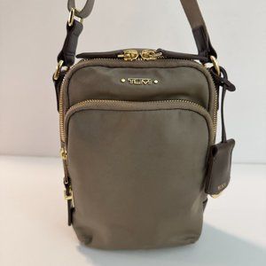 TUMI Voyageur Taupe (Gold Hardware) RUMA Crossbody Nylon with leather trim Bag